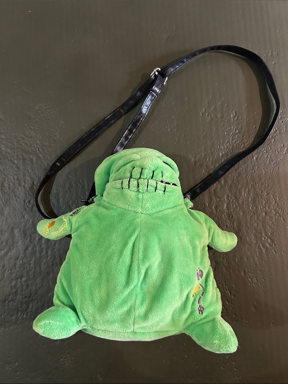 Spirit Green Plush Crossbody Bag with Black Strap